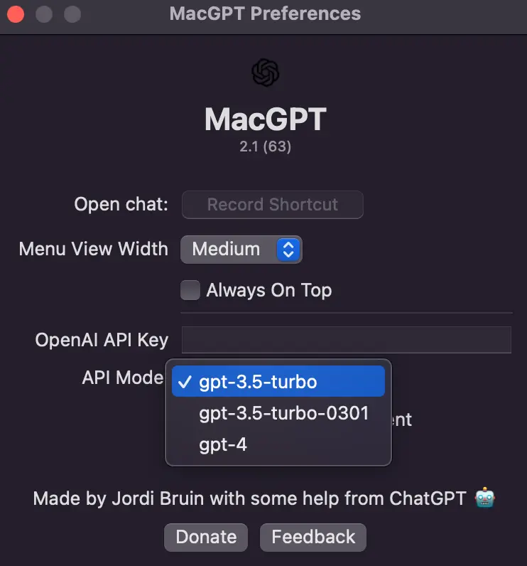 MacGPT-API Model change